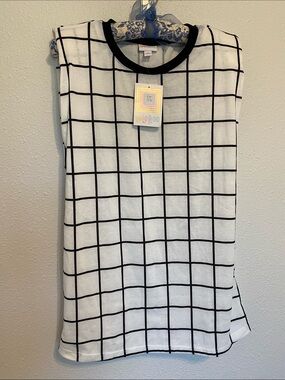 LuLaRoe White Tank Top with Black Windowpane Grid